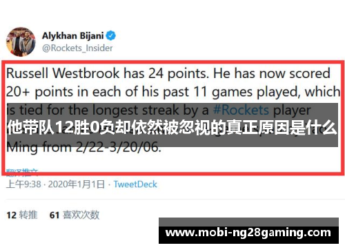 他带队12胜0负却依然被忽视的真正原因是什么 他带队12胜0负却依然被忽视的真正原因是什么